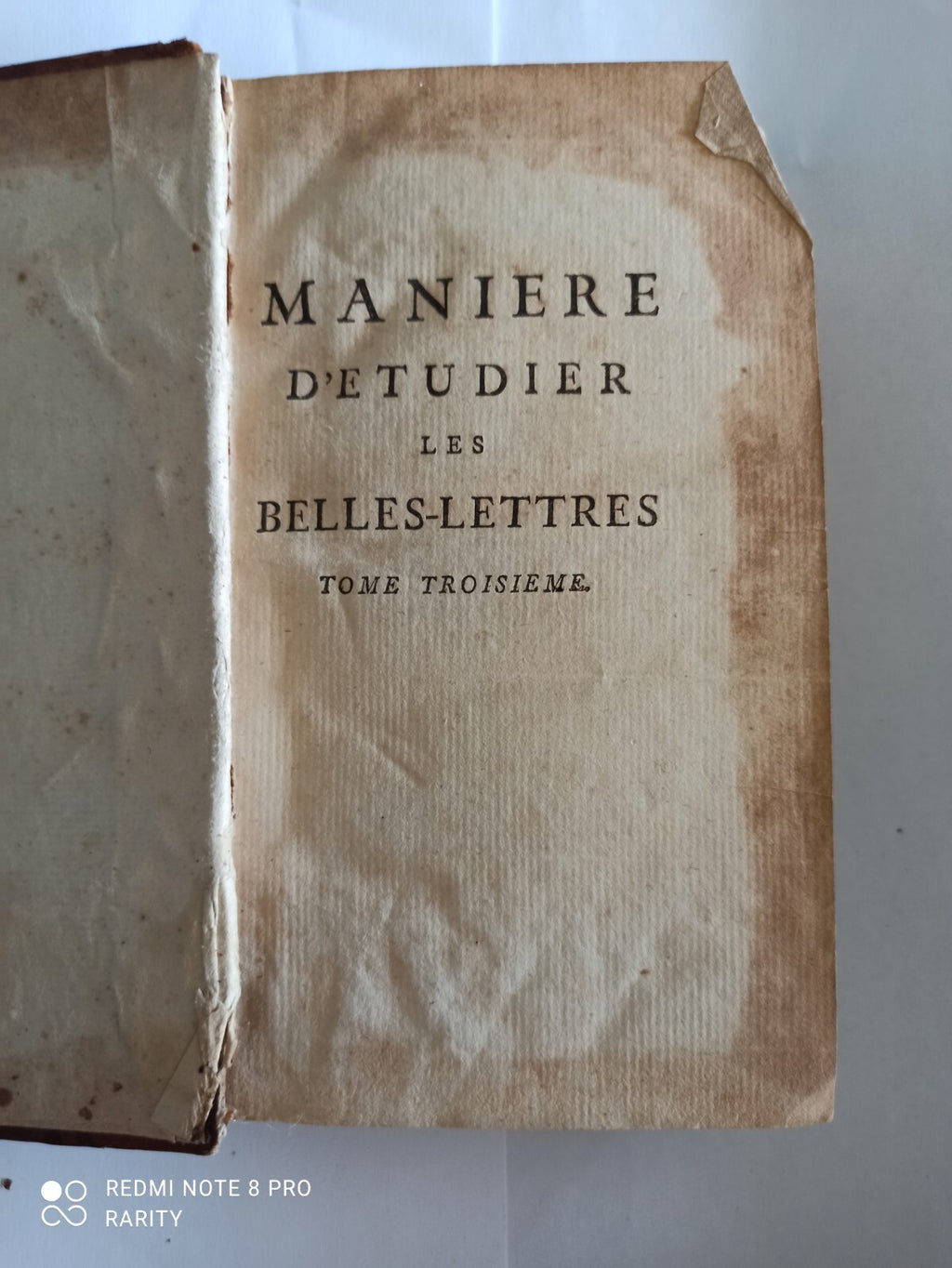 Livre 1788 De la manière d’enseigner les Belles-Lettres Rollin Tome 3 Paris