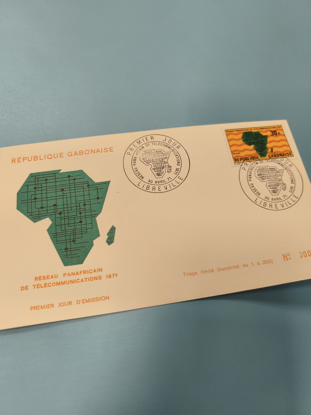 Enveloppe FDC Gabon 1971 Réseau Panafricain Télécommunications Timbre Afrique
