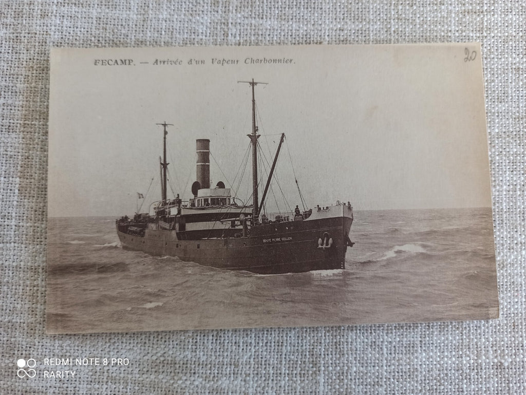 Carte Postale Ancienne Vapeur Charbonnier Fécamp Maritime Début XXe