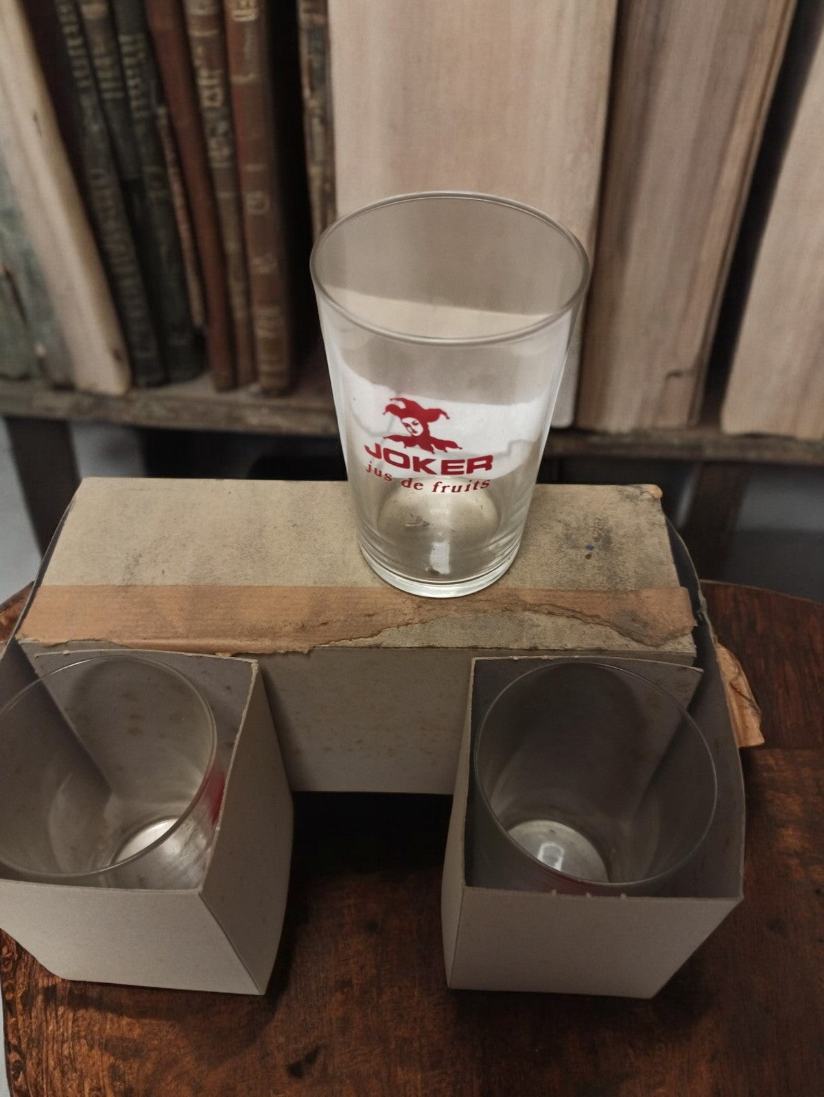 Verres publicitaires Joker vintage, jus de fruits, lot rétro déco ancien