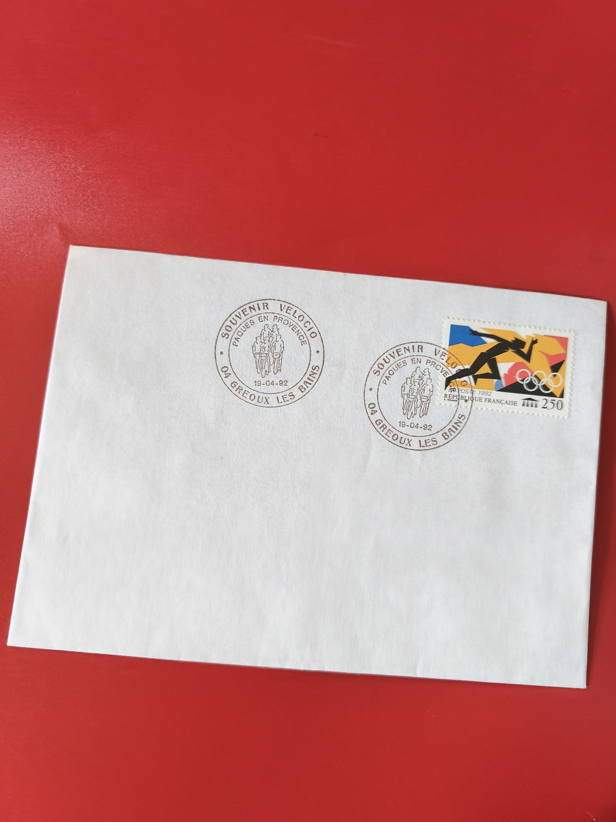 Enveloppe philatélie timbre Jeux Olympiques 1992 oblitération Gréoux-les-Bains