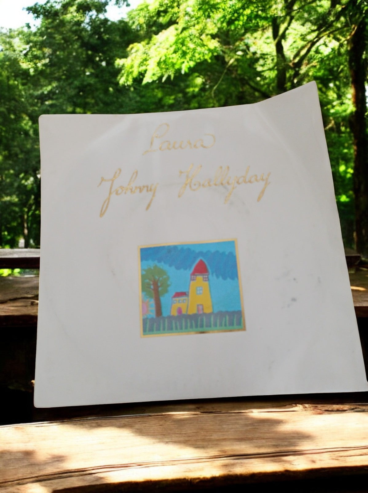 Vinyle 45T Johnny Hallyday Laura pochette blanche dessin vintage rare