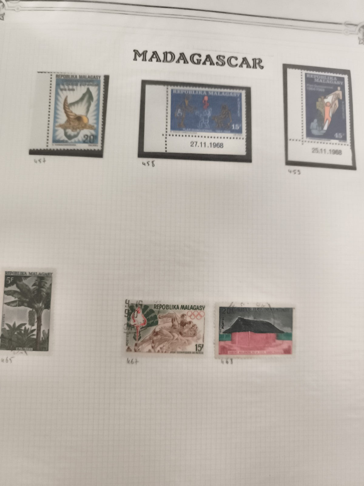 Timbres Madagascar lot x6 République Malagasy thèmes variés philatélie