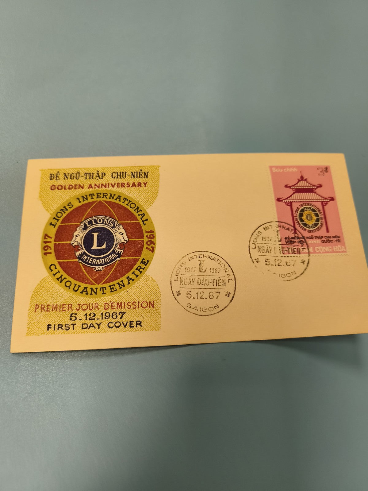 Ancienne enveloppe FDC Vietnam 1967 Lions International timbre premier jour