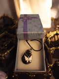 Pendentif papillon pierre naturelle style mystique, collier noir, bijou femme