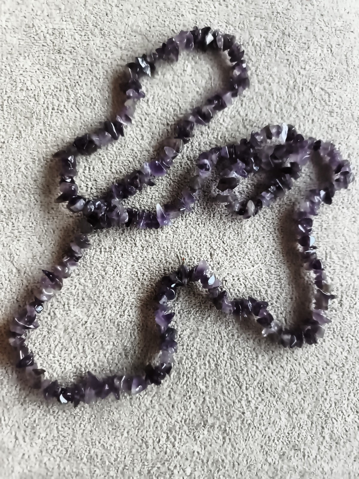 Collier ancien pierres violettes, perles irrégulières, vintage, sautoir rétro