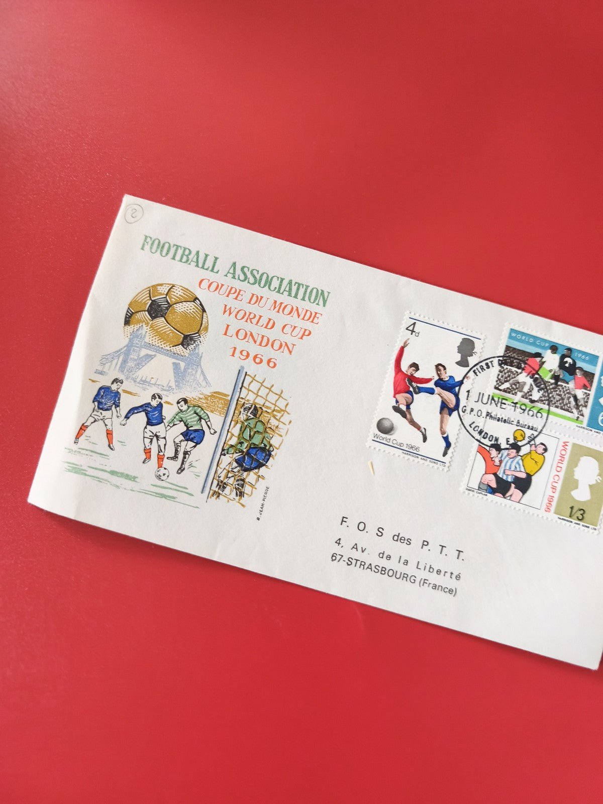 Enveloppe philatélie Coupe du Monde 1966 football timbres illustrés Londres