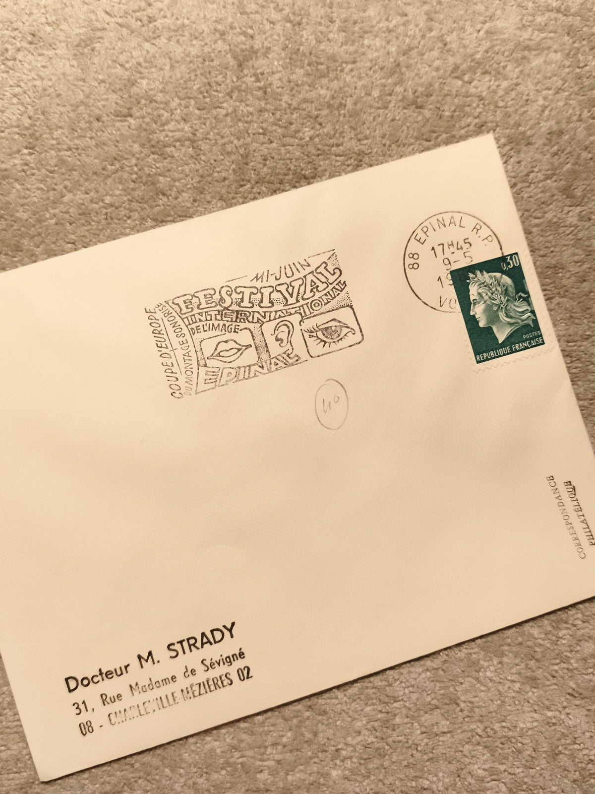 Lettre oblitérée Festival Image Épinal 1985 Marianne 0,30 philatélie (Ref 10)