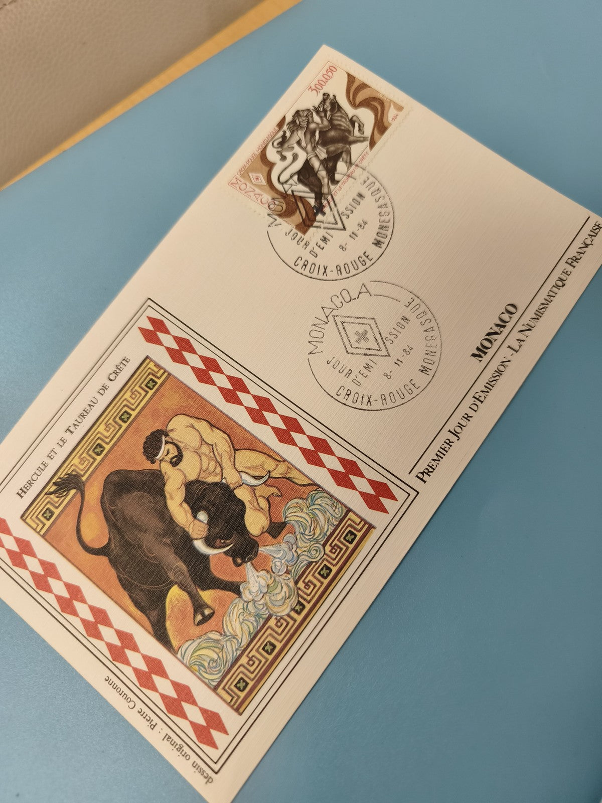 Enveloppe FDC Monaco premier jour Héraclès et taureau + timbre Croix-Rouge
