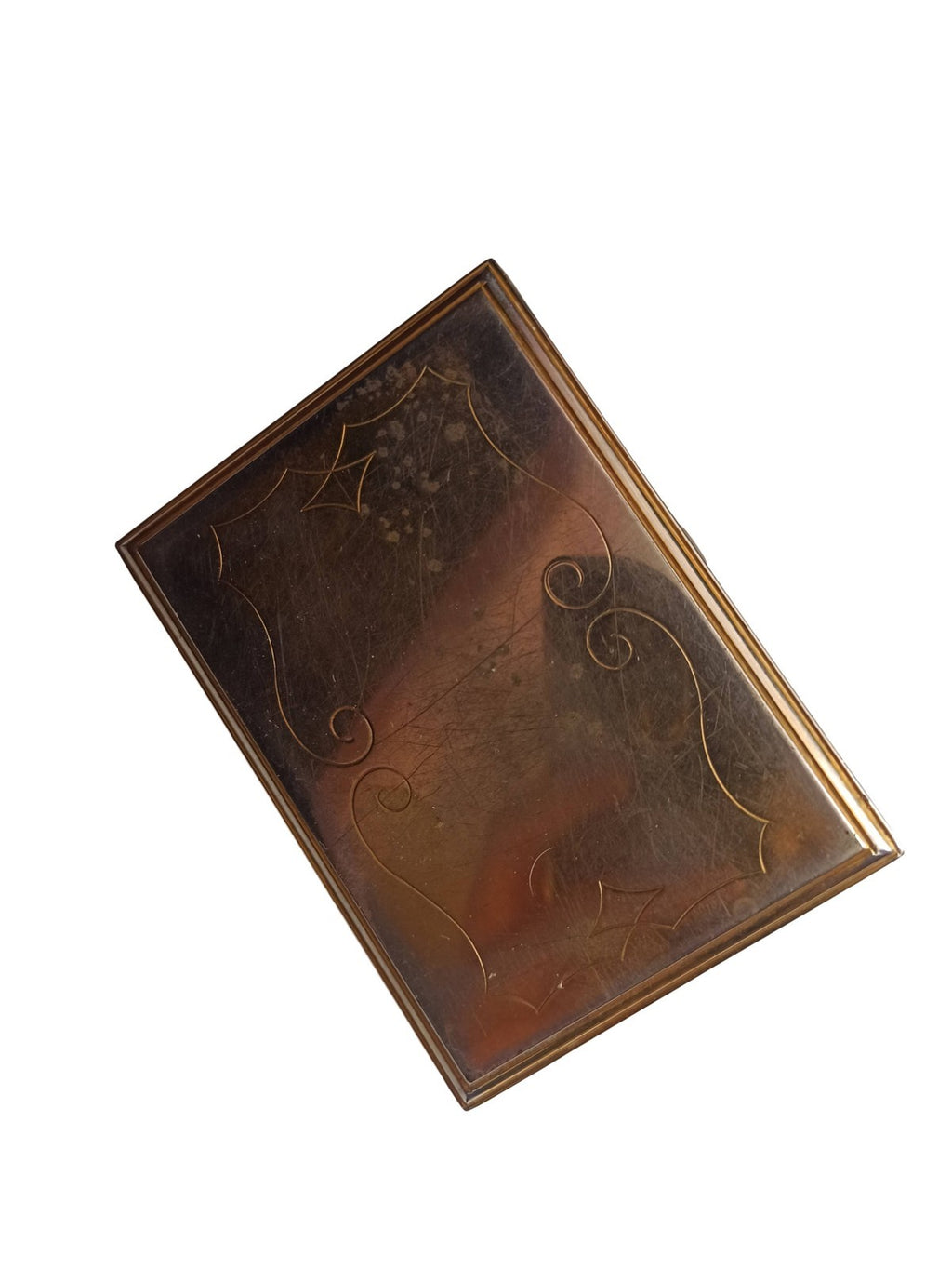 Porte-cartes vintage ancien aspect bronze gravé poissons rétro Art déco