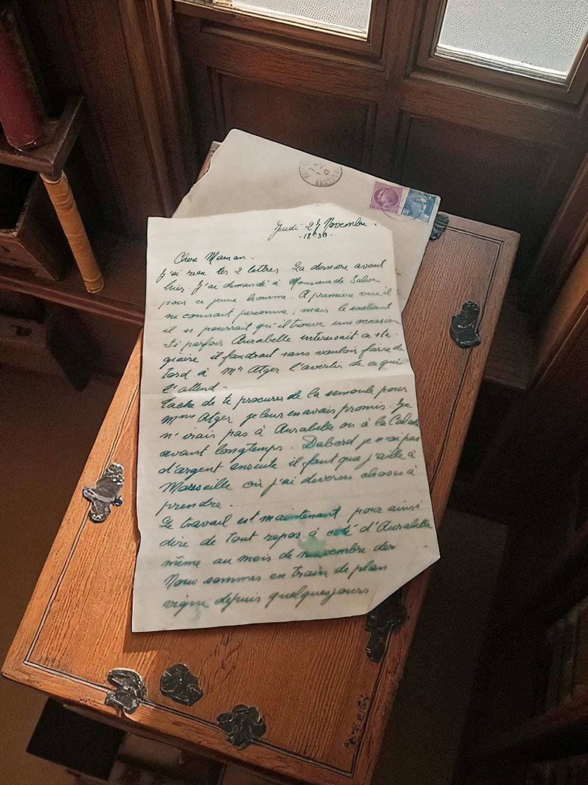 Lettre manuscrite ancienne 1948 avec enveloppe timbrée post-WW2 vintage