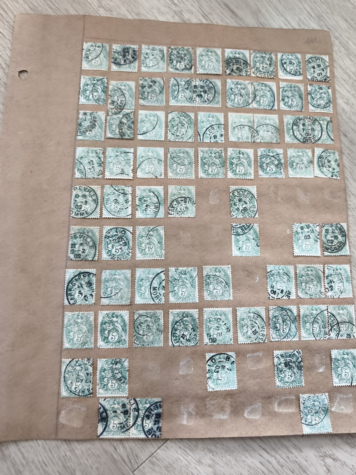 Gros lot timbres anciens Marianne 5c vert sur planche philatélie étude France