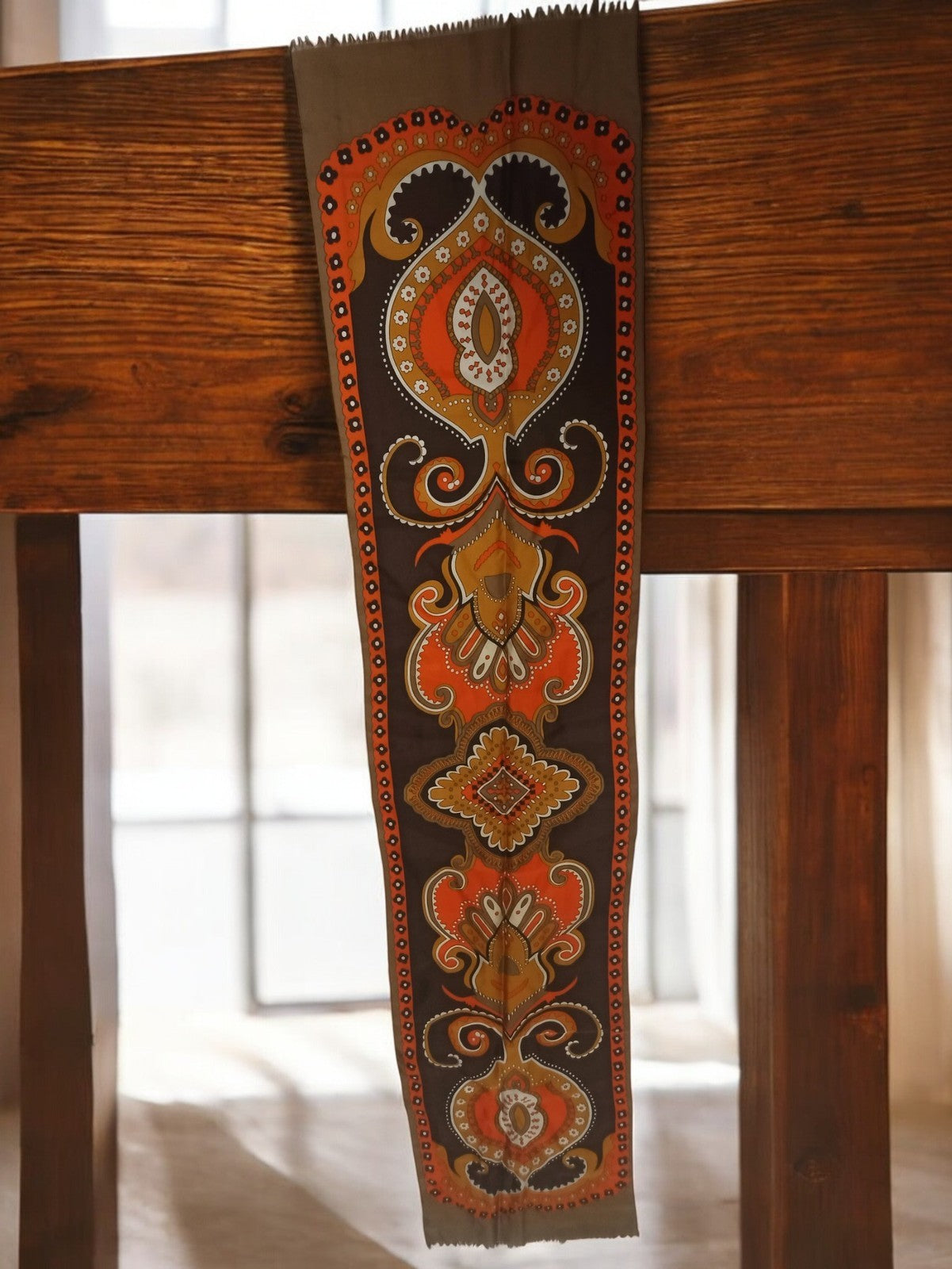 Foulard vintage motif cachemire orange brun rétro ancien accessoire léger