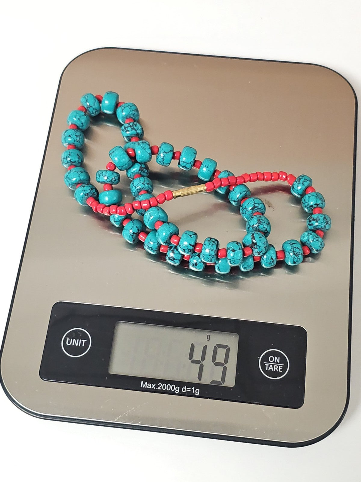 Collier tibétain perles turquoise corail 49g bijou ethnique artisanal femme