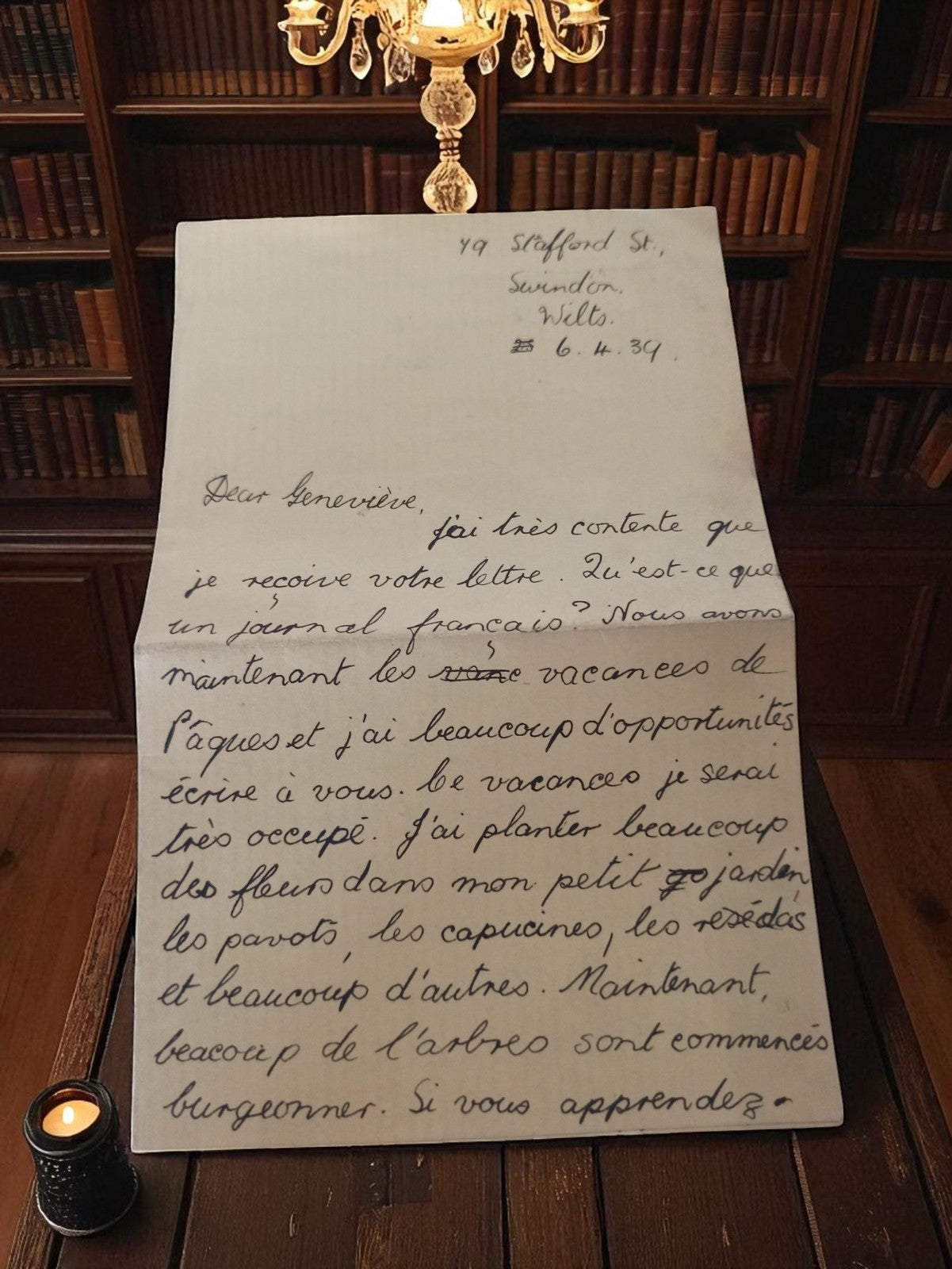 Lettre manuscrite ancienne 1939 WWII à Geneviève Swindon vintage guerre