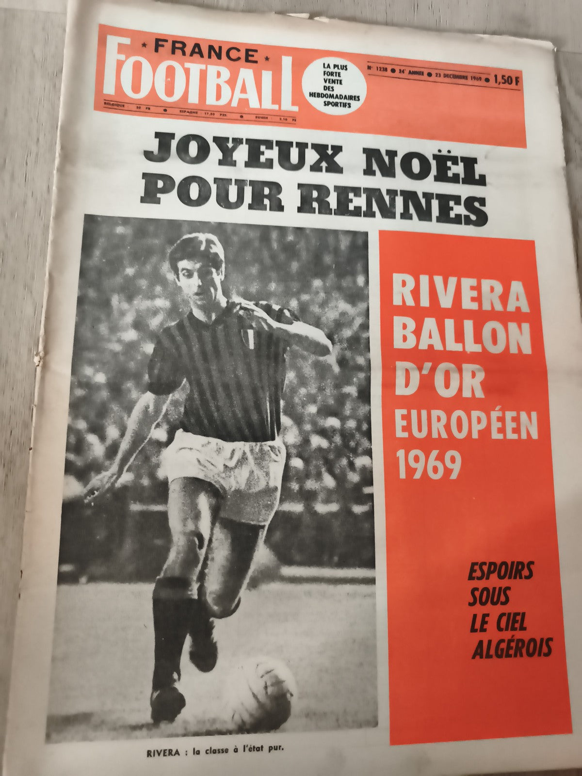 Ancien journal France Football 1969 Rivera Ballon d’Or vintage Noël Rennes