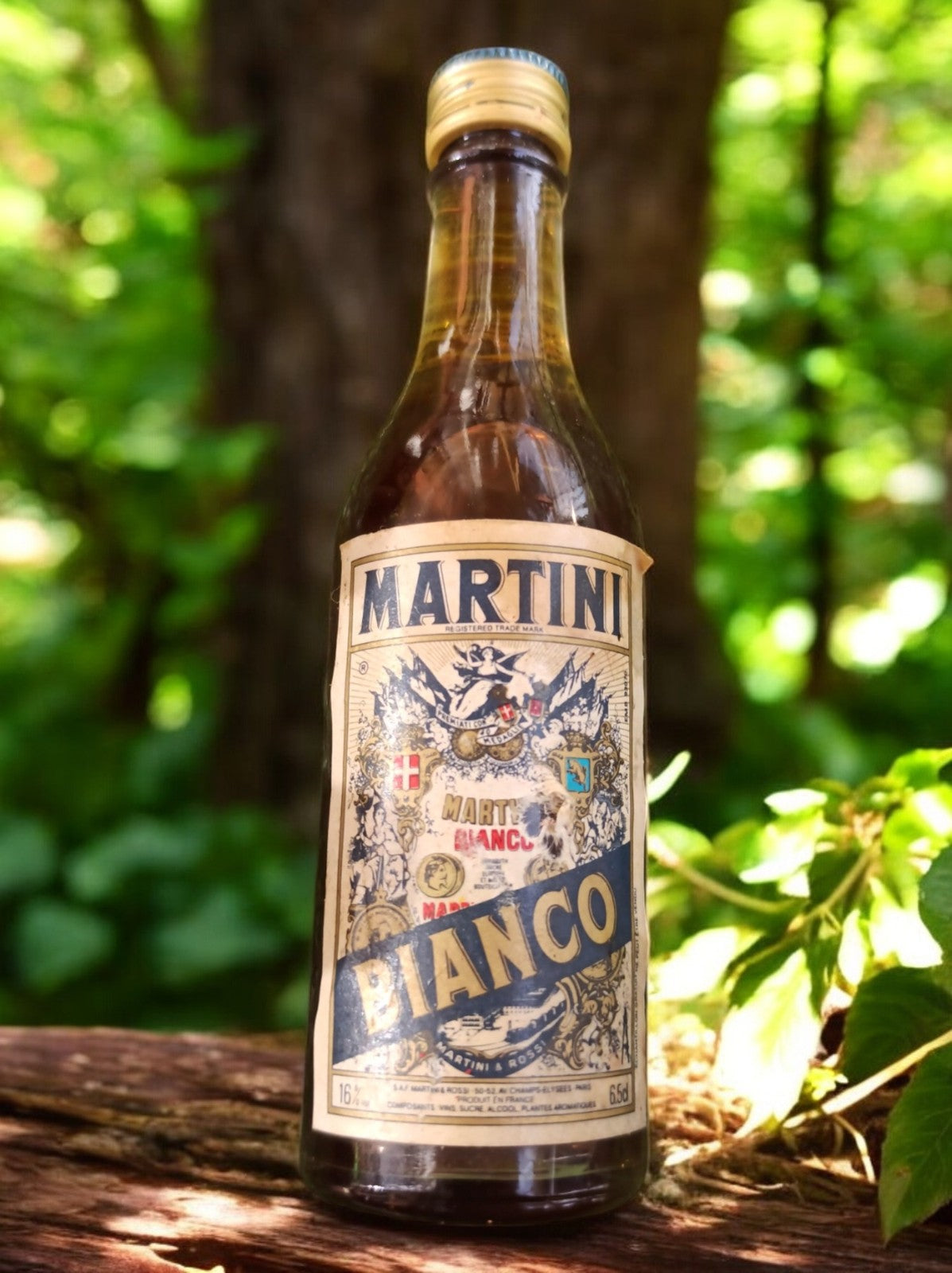 Bouteille mignonette Martini Bianco vintage, étiquette ancienne, 50ml alcool
