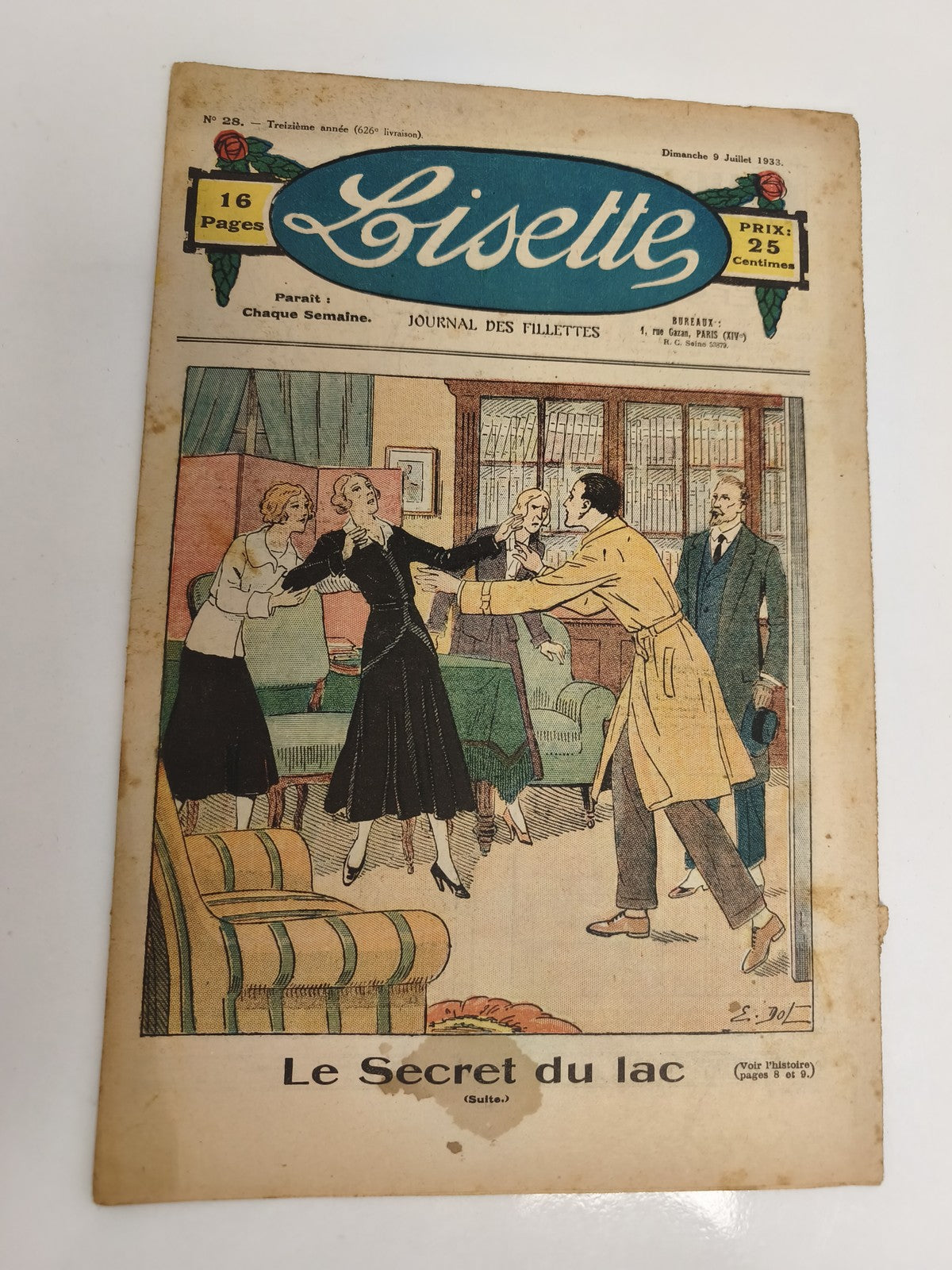 Ancien journal Lisette 1933, Le Secret du lac, 16 pages, illustré vintage