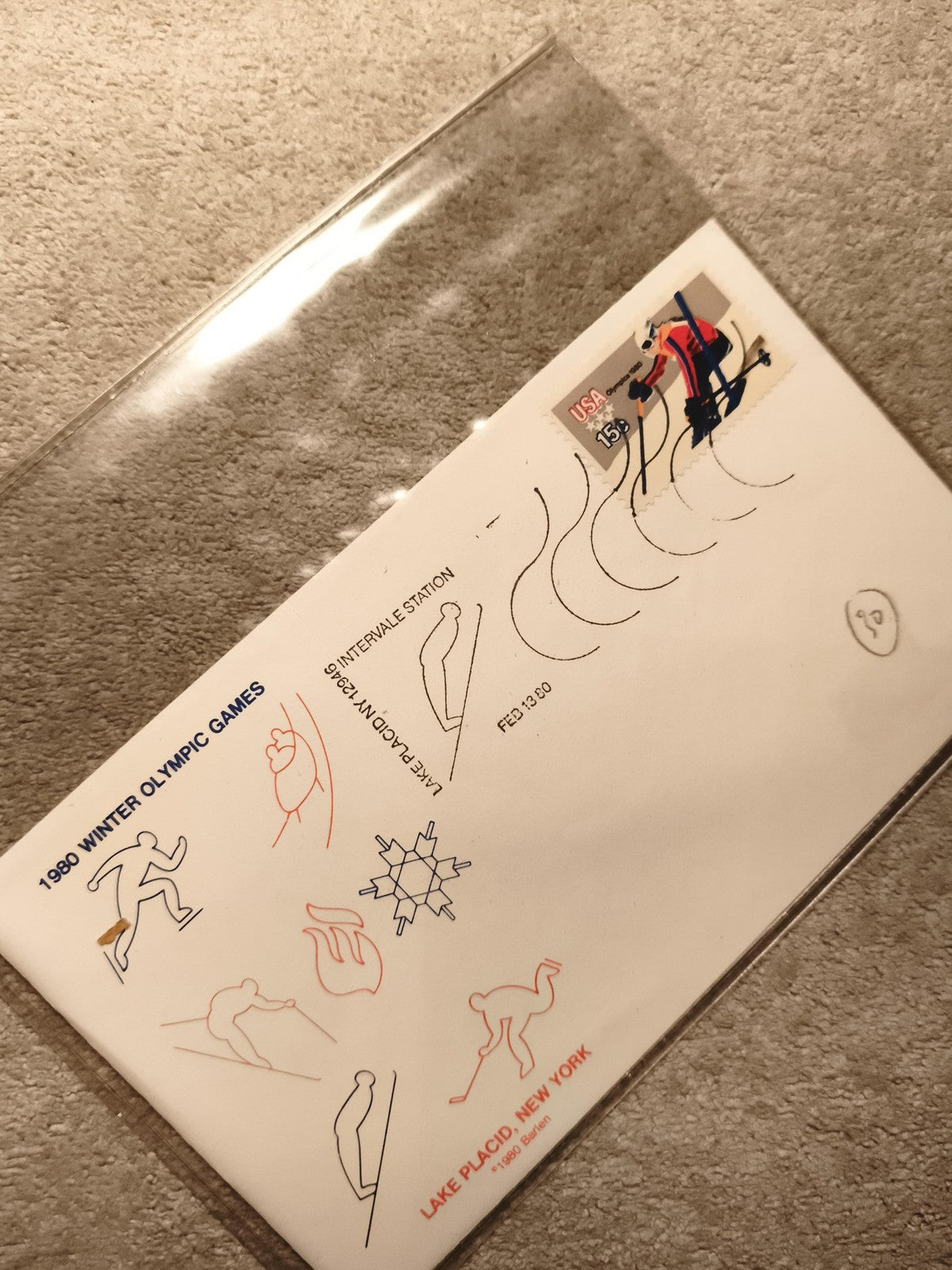Lettre premier jour JO 1980 Lake Placid USA timbre 15c sports d'hiver philatélie