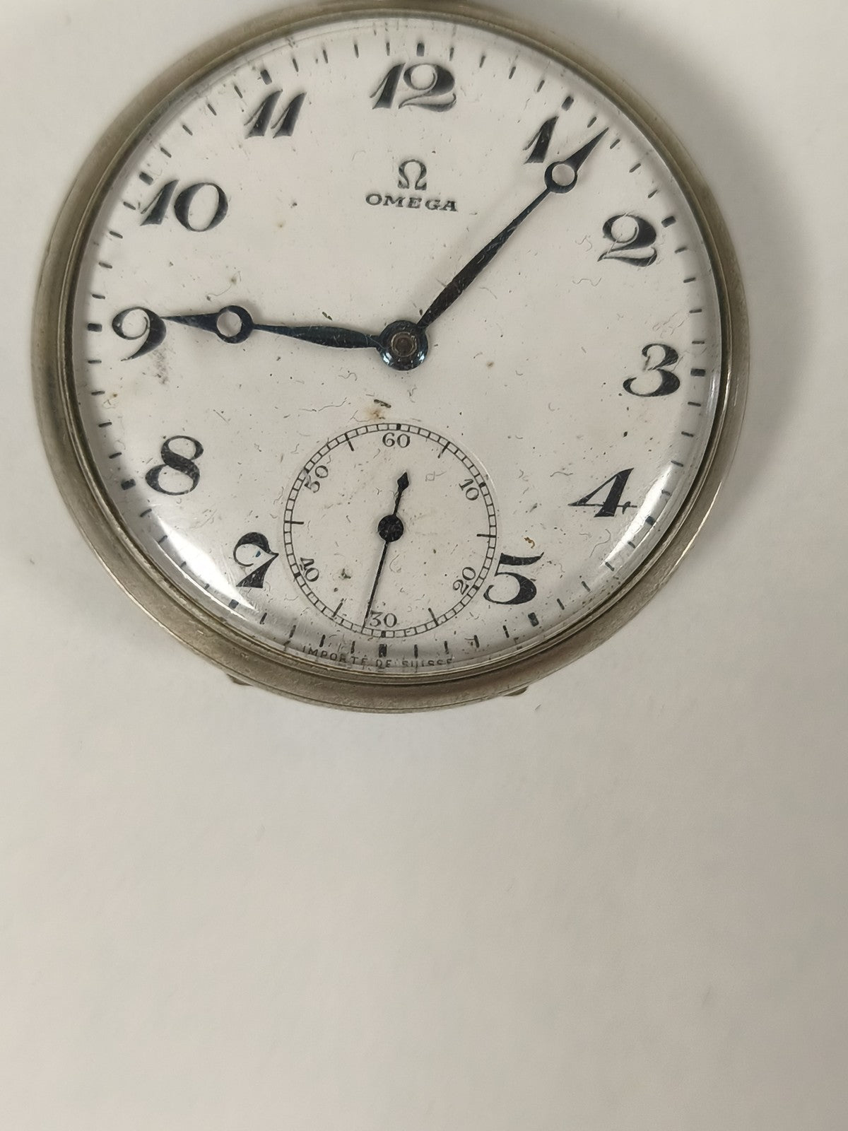 Montre de poche Omega métal argenté, cadran arabe, petite seconde à réviser
