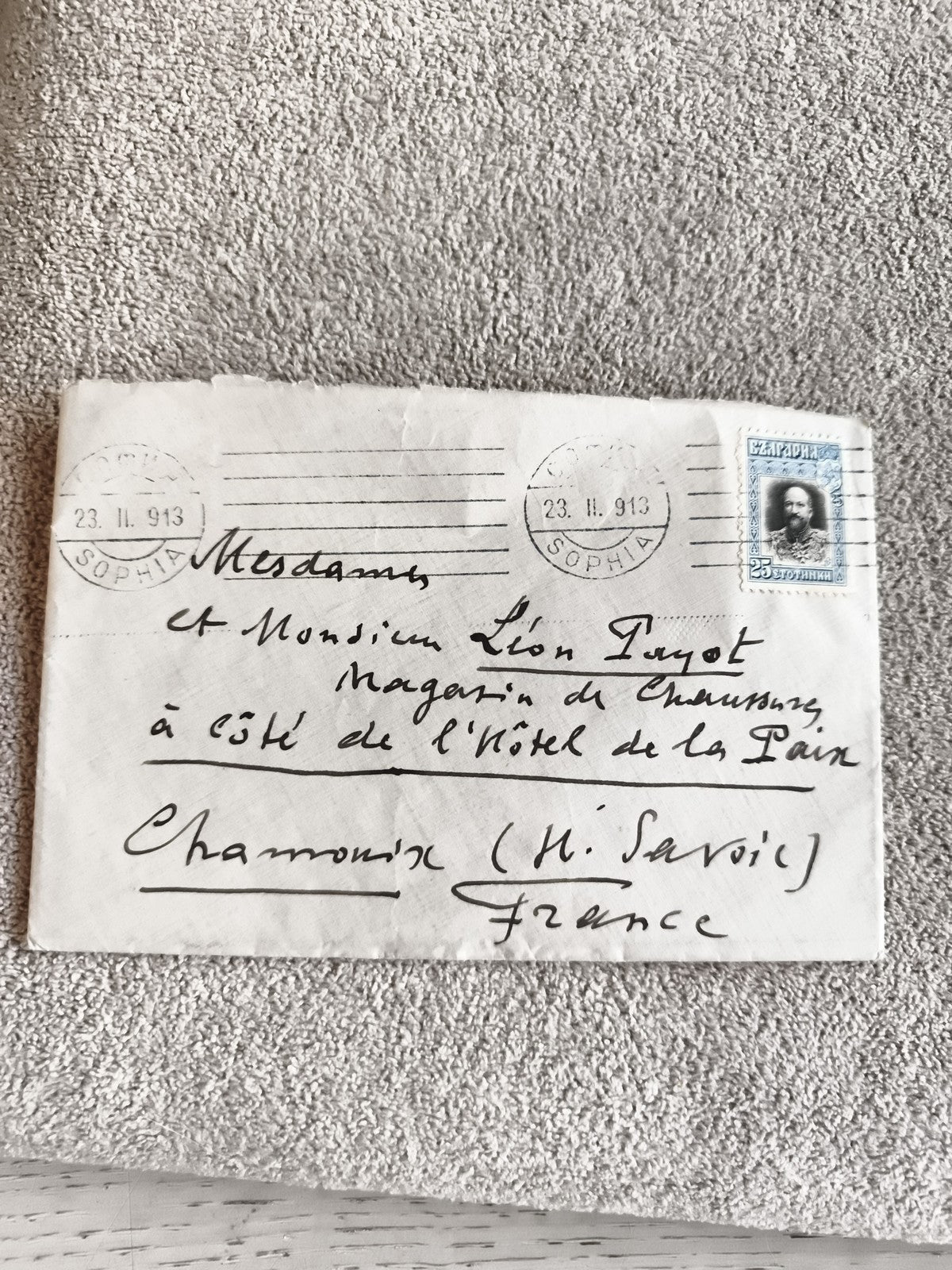 Lettre ancienne manuscrite 1913 enveloppe timbre Bulgarie Chamonix WW1