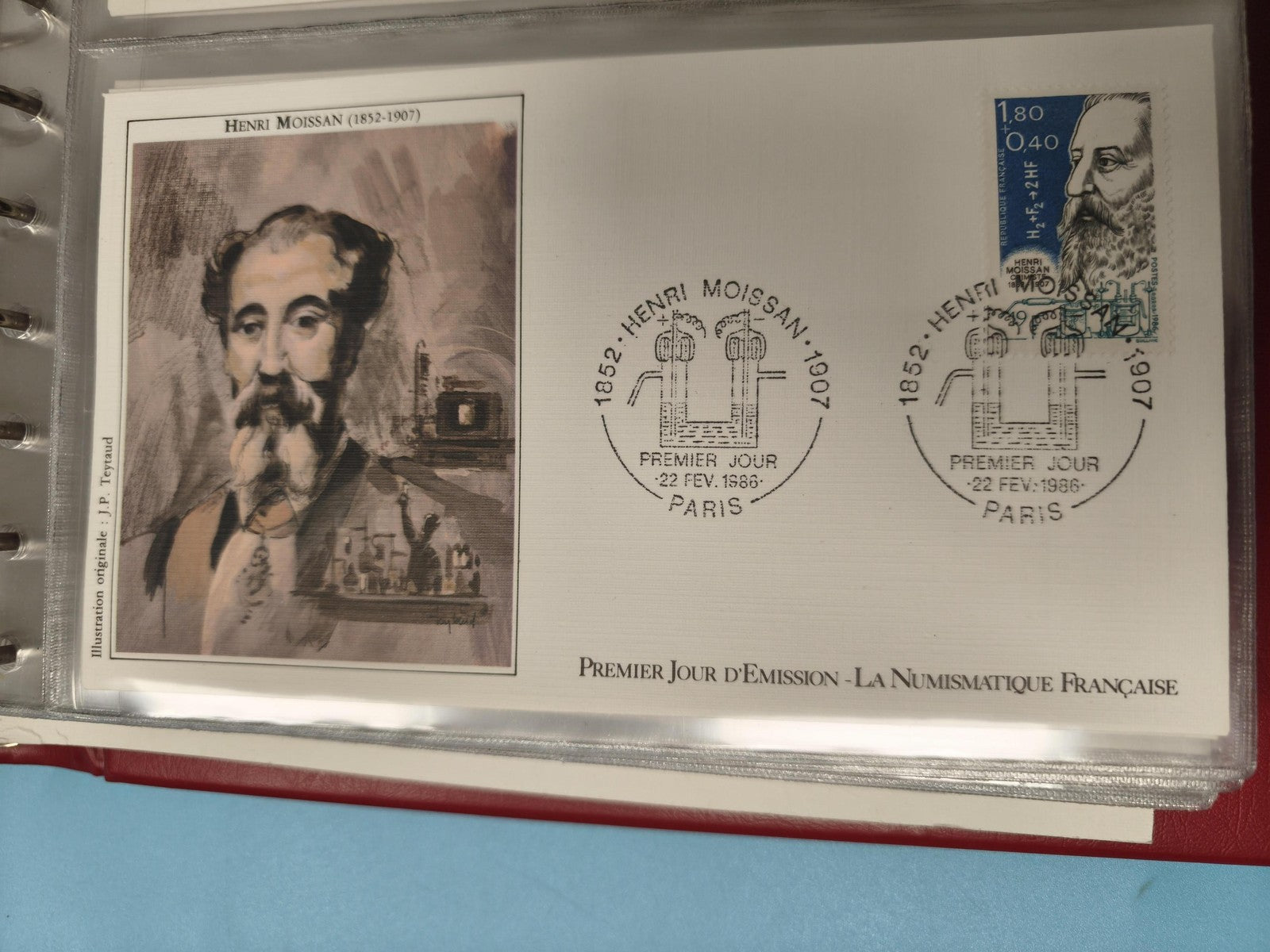 Enveloppe FDC Premier Jour Henri Moissan 1986 Paris timbre 1,80 bleu illustratio