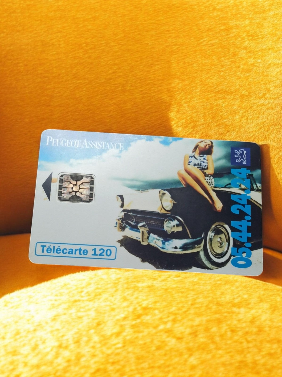 Carte téléphonique vintage Télécarte 120 Peugeot Assistance rétro auto