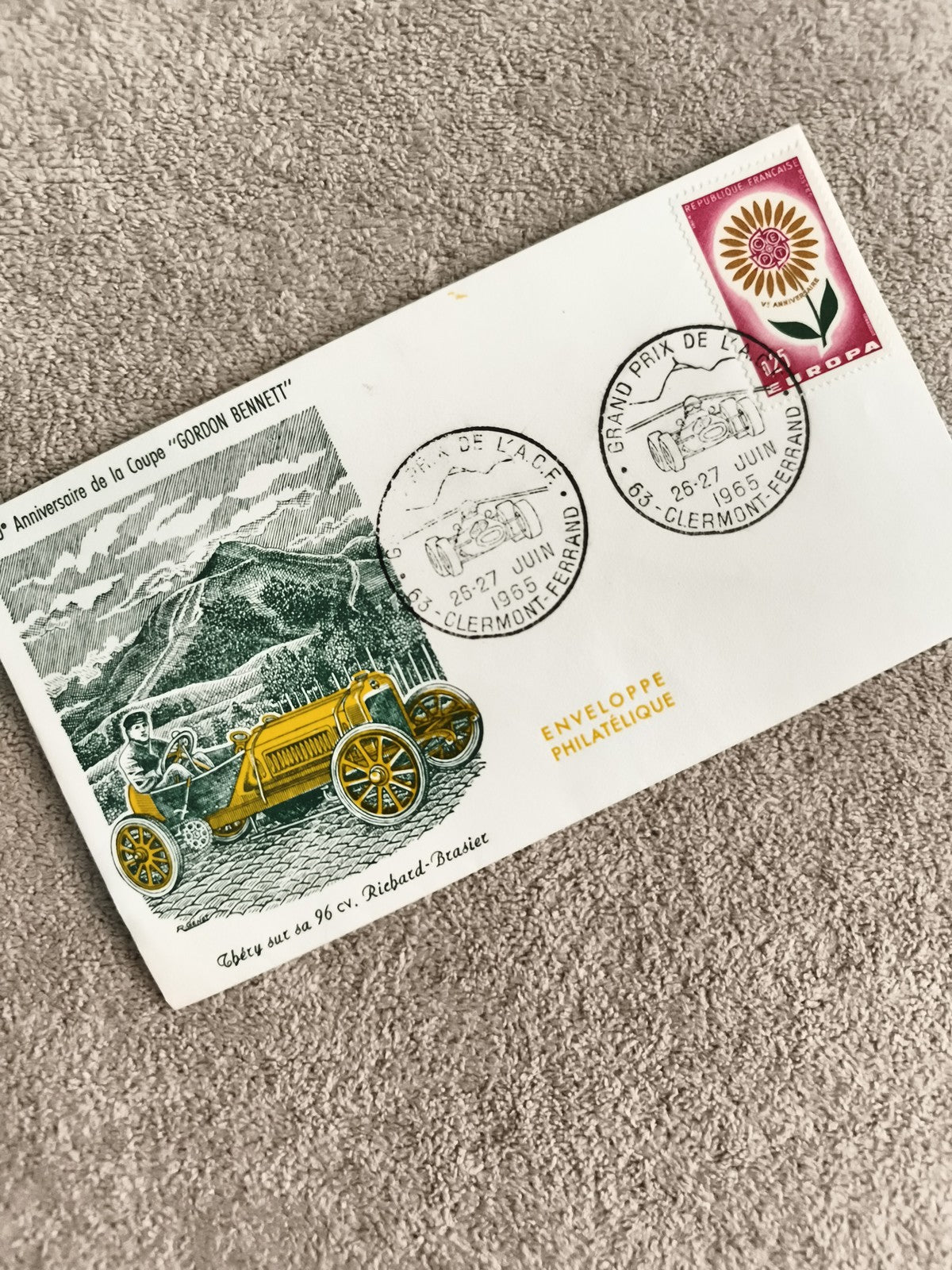 Enveloppe philatélique Grand Prix ACF 1965 Clermont-Ferrand timbre Europa