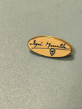 Pin's vintage ovale Marseille, badge collection, écriture bleue, rétro ancien