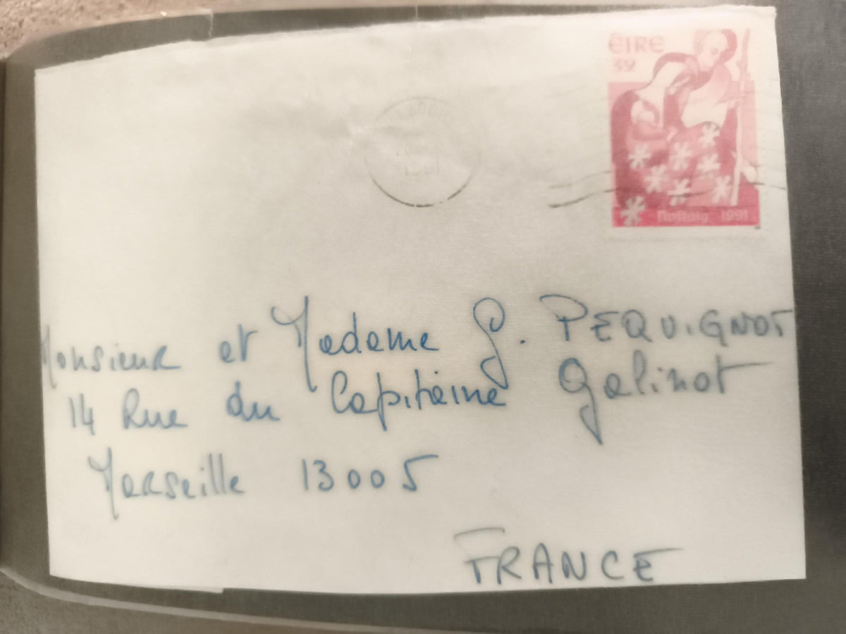 Lettre affranchie Irlande 1991 timbre Éire 39c motif floral philatélie France