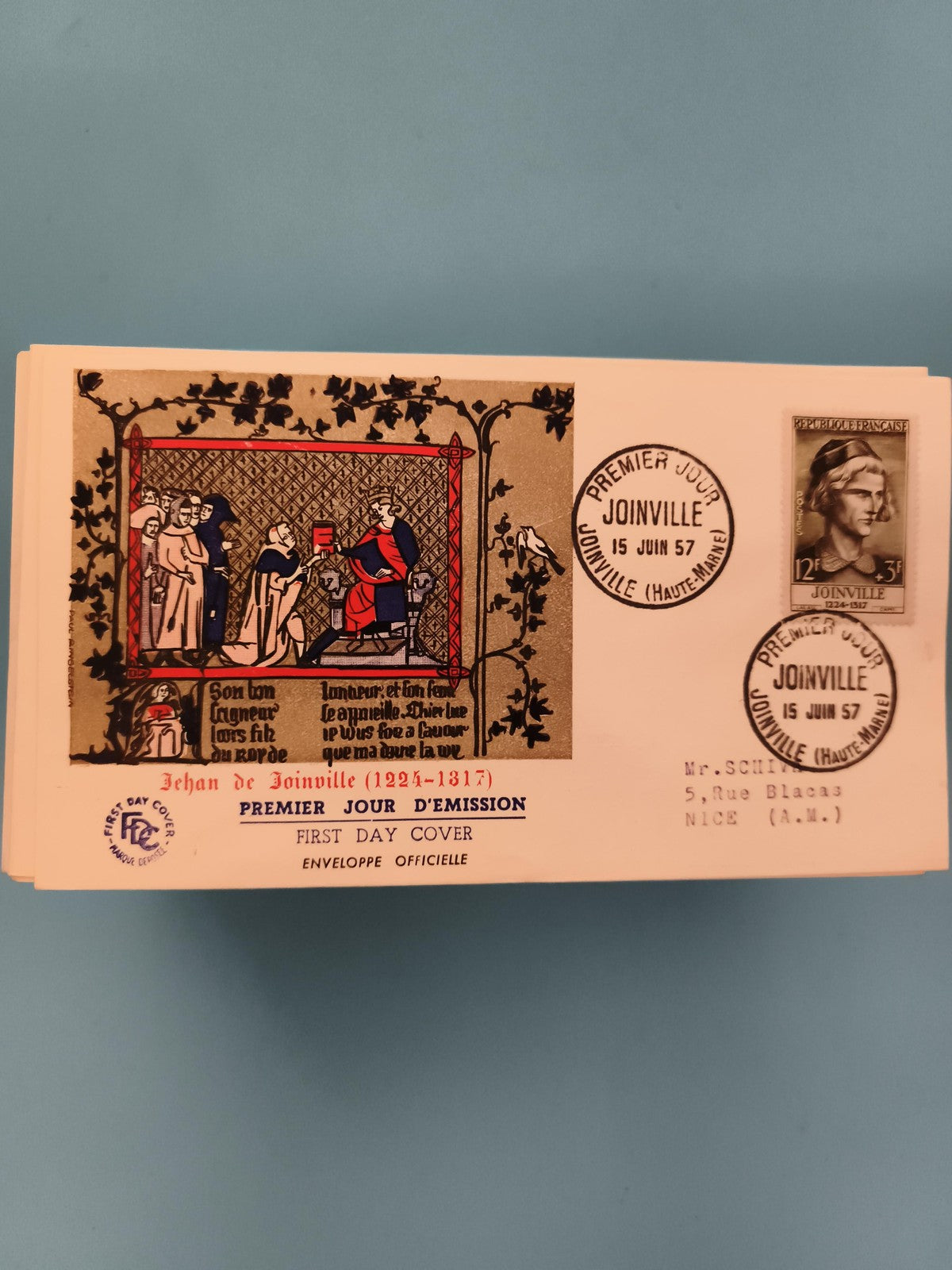 Enveloppe Premier Jour Joinville 1957, illustration médiévale, timbre 12F, FDC