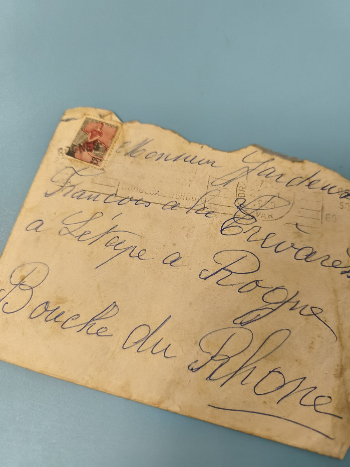 Ancienne enveloppe philatélie timbre 25c France écriture manuscrite collection