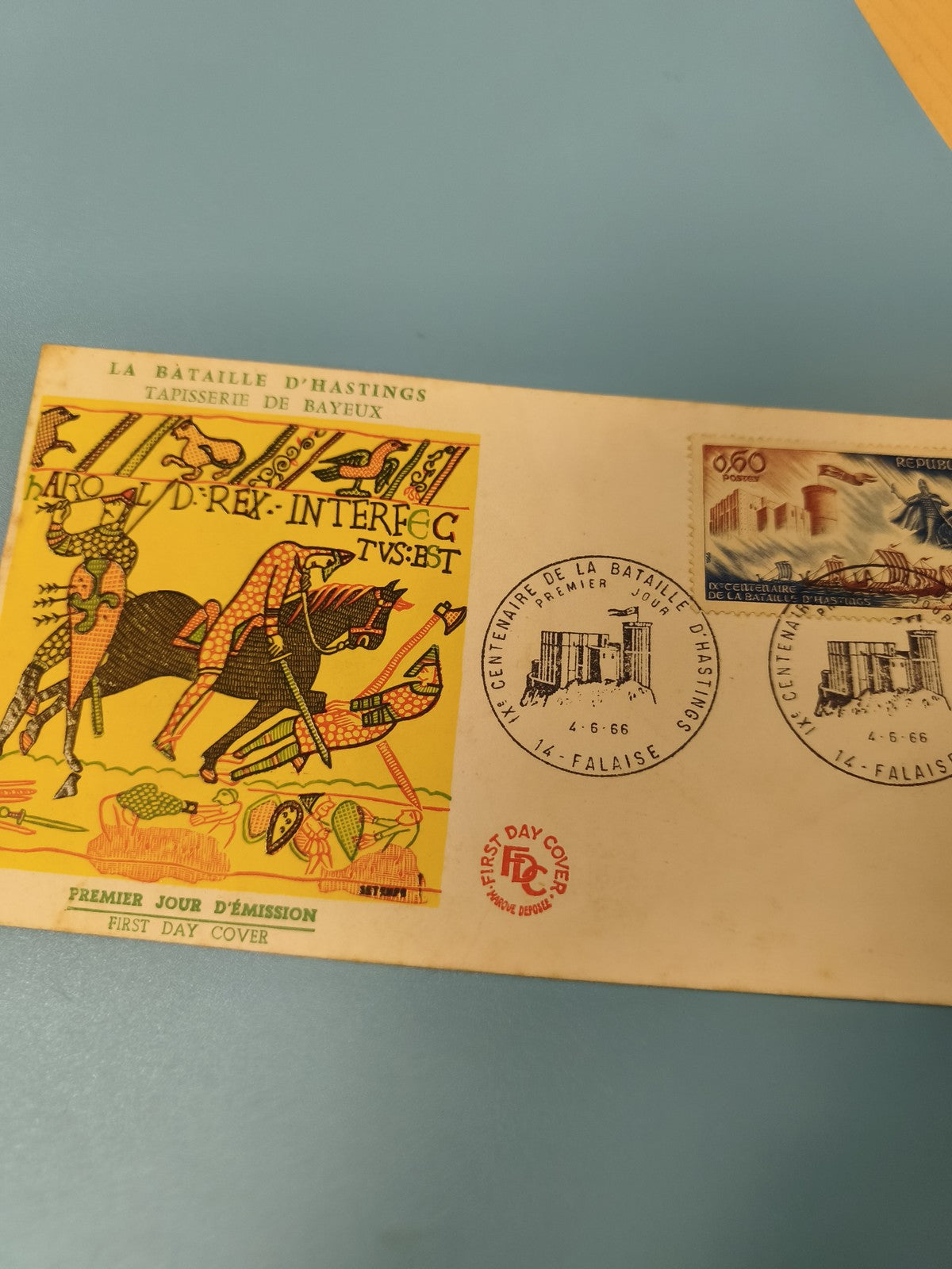 Ancienne enveloppe premier jour Bataille d?Hastings Tapisserie Bayeux 1966