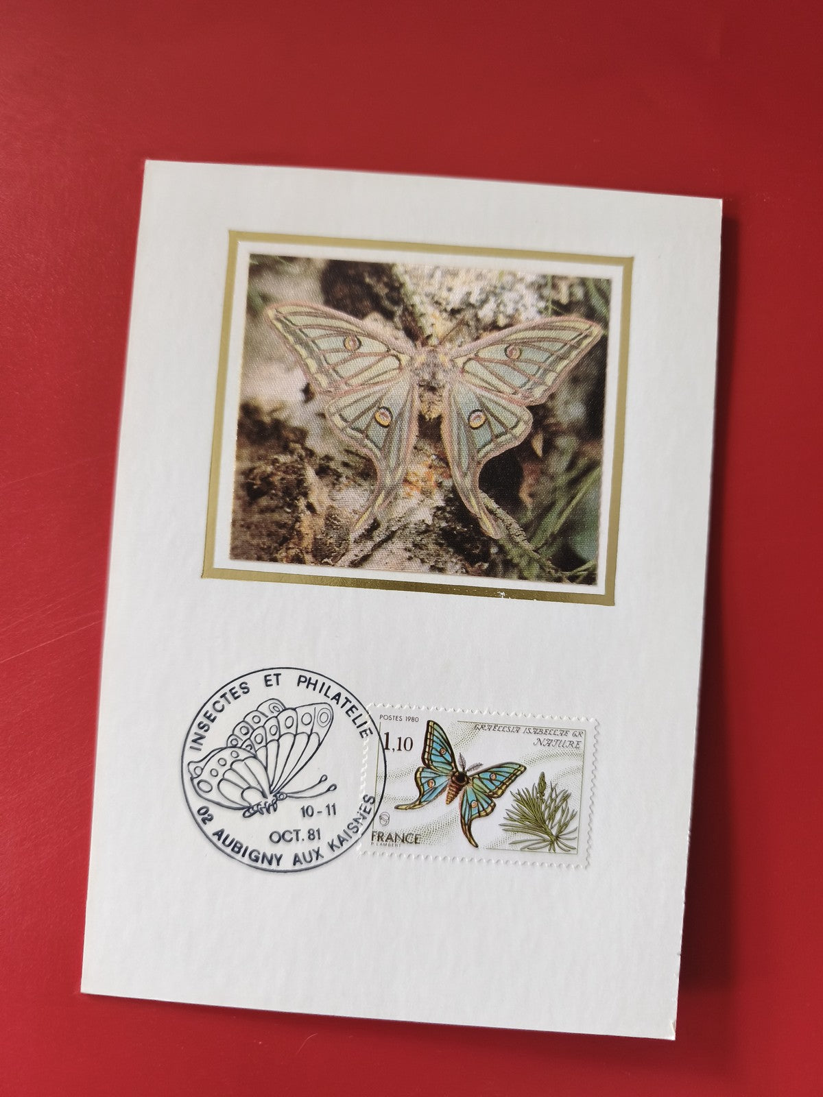 Carte postale papillon timbre France philatélie insectes nature