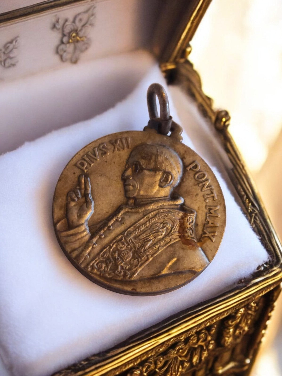Médaille religieuse ancienne Pius XII, pendentif vintage foi catholique
