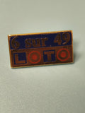 Pin's vintage loto 6 sur 49, émaillé rectangulaire bleu rouge, collection