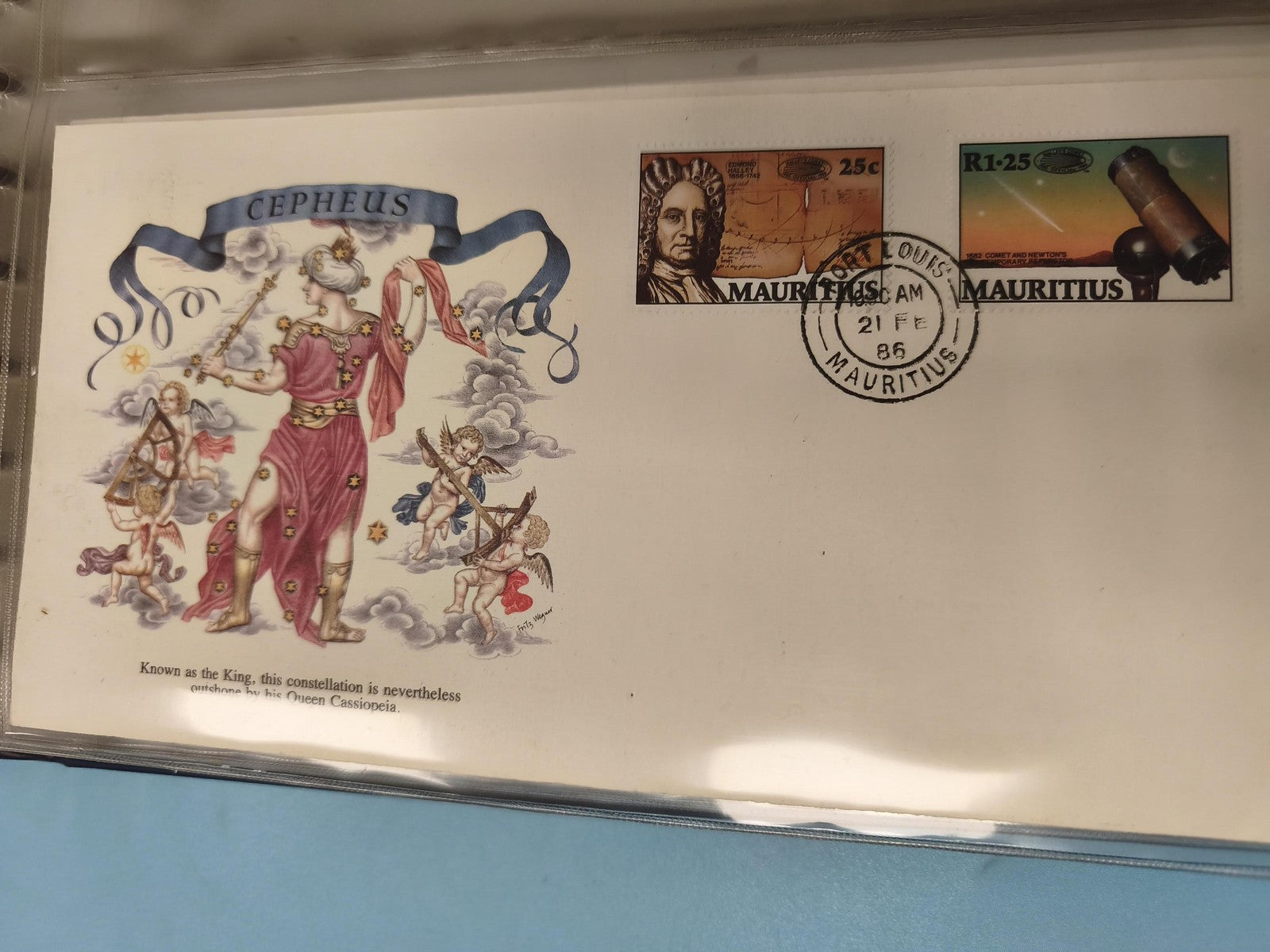Enveloppe premier jour FDC Maurice 1986 Cepheus constellation timbres astronomiq