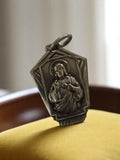 Médaille religieuse vintage bronze Sacré-Cœur art déco pendentif catholique