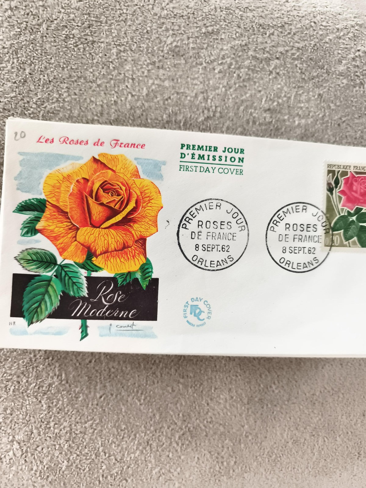Lettre FDC Roses de France 1962 Orléans, premier jour, ancienne philatélie