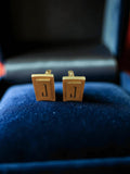 Boutons de manchette vintage plaqué or rectangulaires lettre J rétro homme