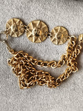 Collier ancien gros maillons dorés pastilles étoilées relief vintage