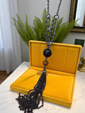 Collier vintage gros maillons noirs pendentif boule chaîne pampilles fantaisie