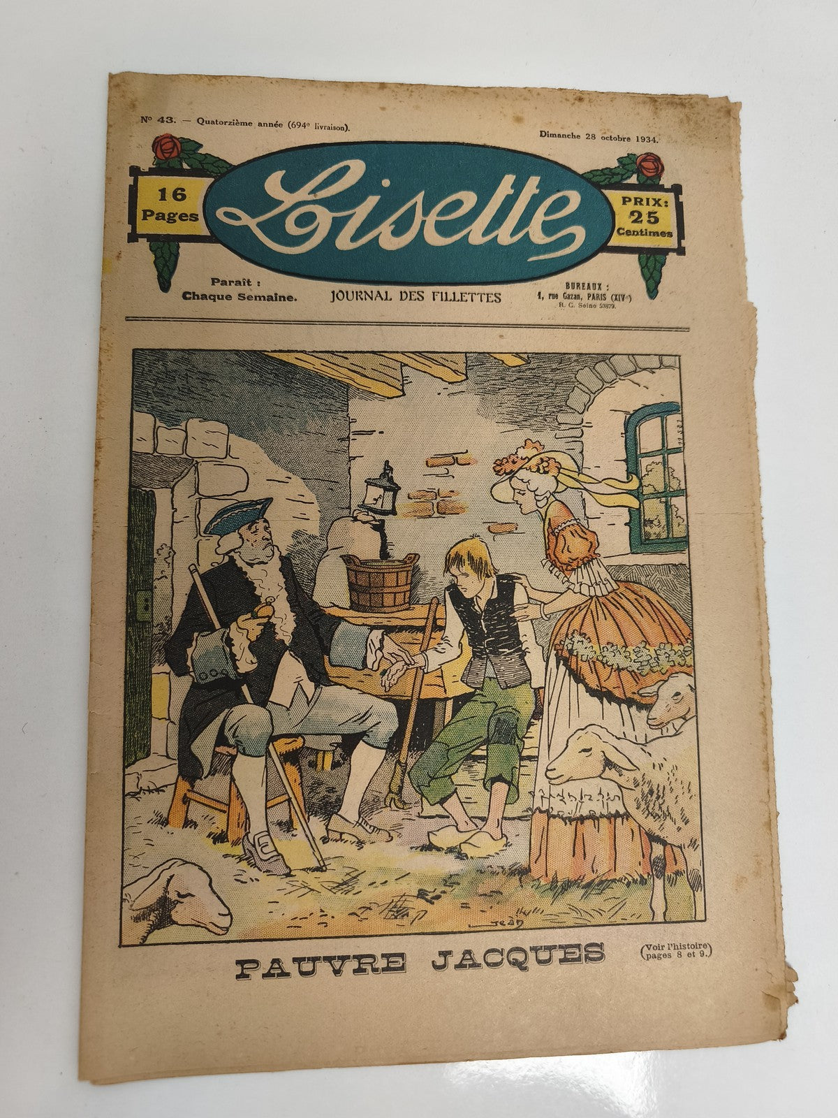 Ancien journal Lisette 1934, Pauvre Jacques, 16 pages, presse jeunesse vintage