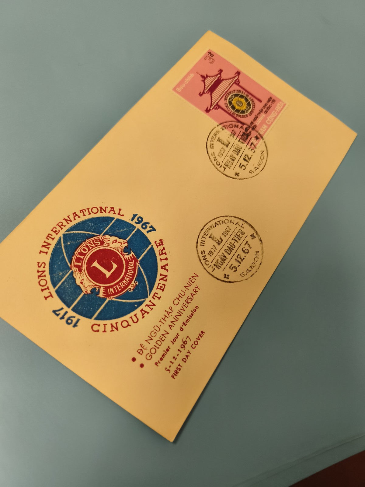 Ancienne enveloppe FDC Vietnam 1967 Lions International, timbre commémoratif