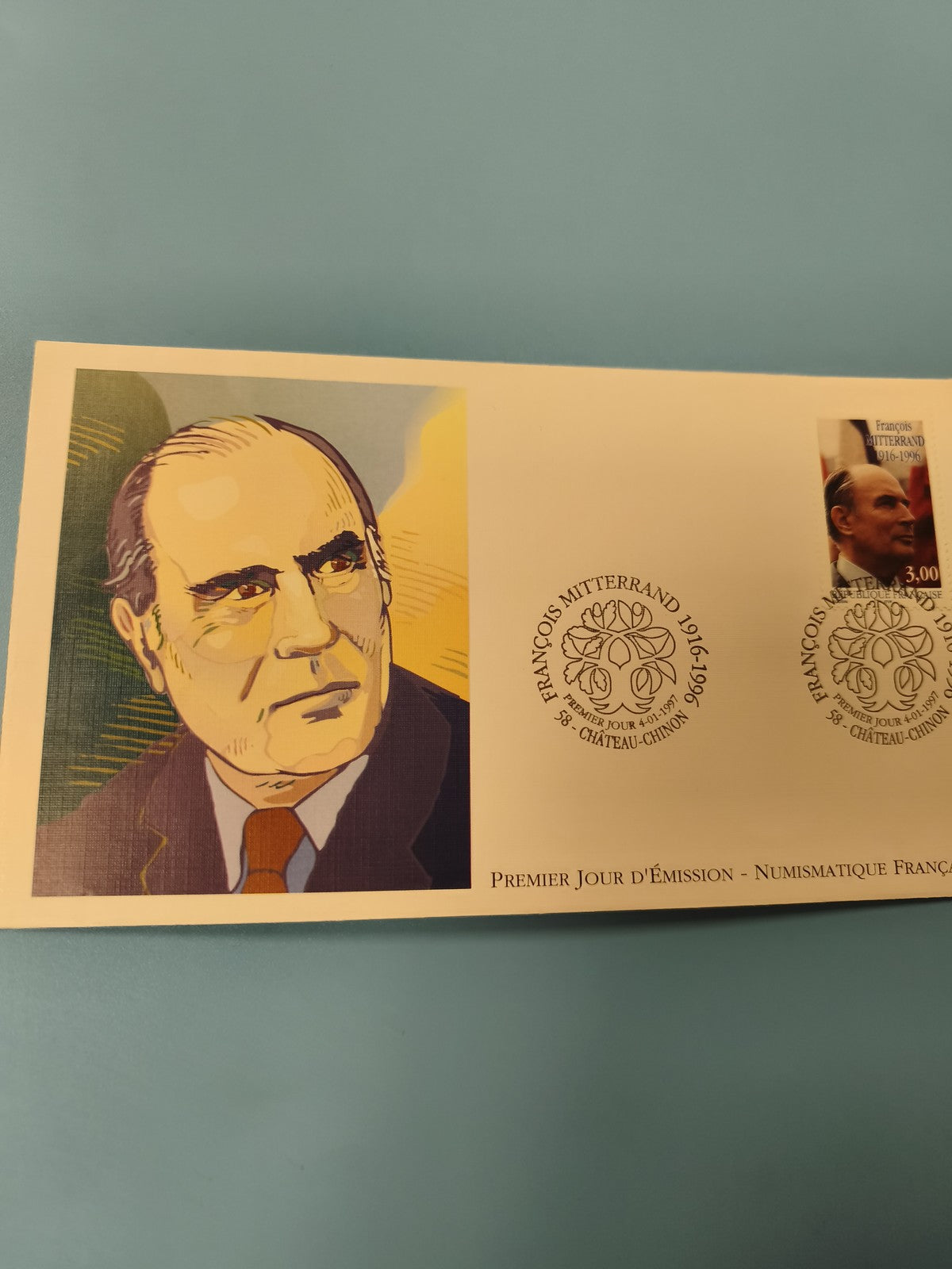 Enveloppe FDC Premier Jour d?Émission François Mitterrand illustration couleur