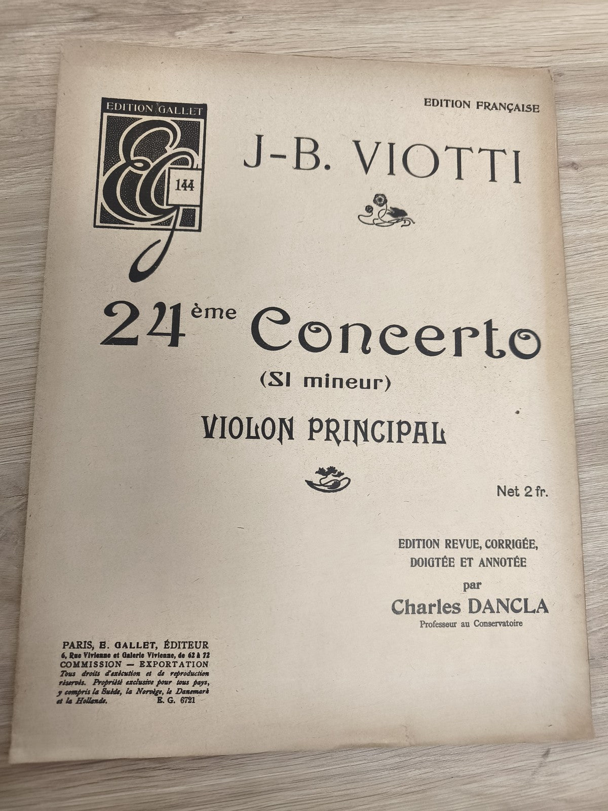 Ancien livre partitions violon piano Viotti 24e Concerto Edition Gallet