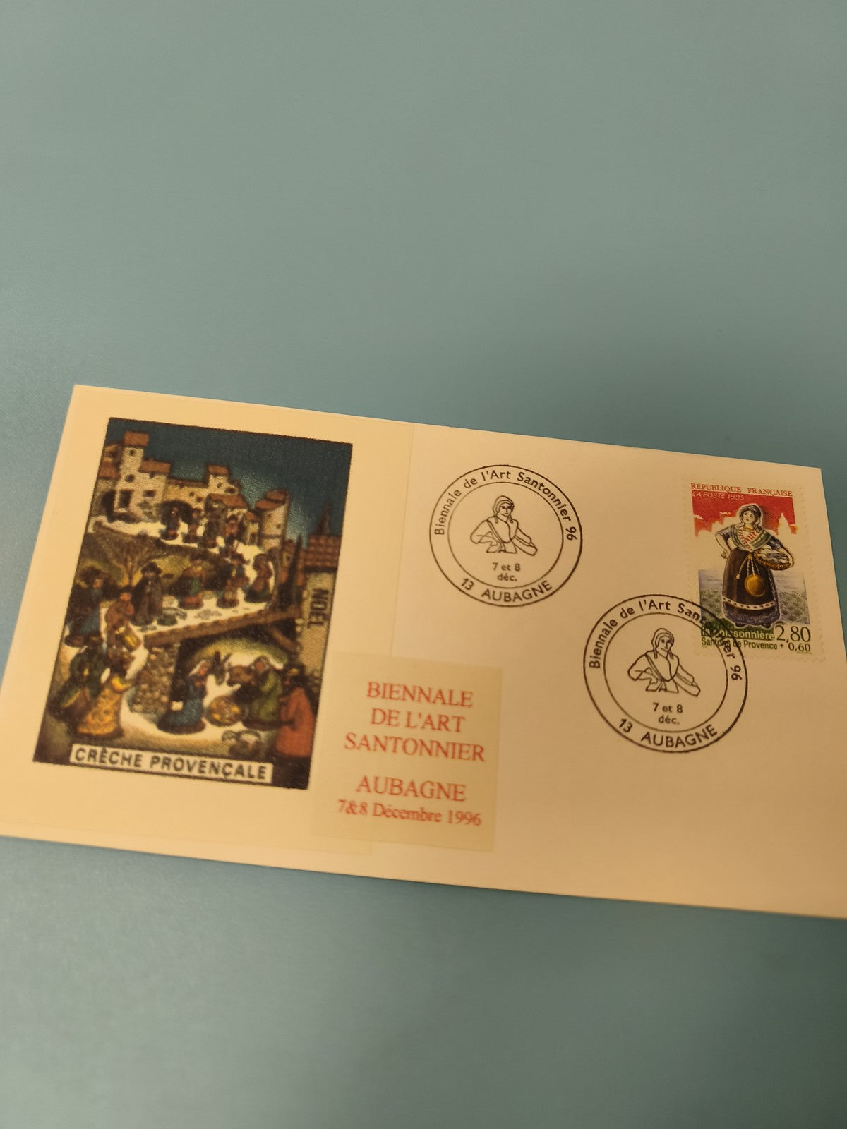 Ancienne enveloppe philatélie Aubagne 1996 Biennale Art Santonnier crèche timbre