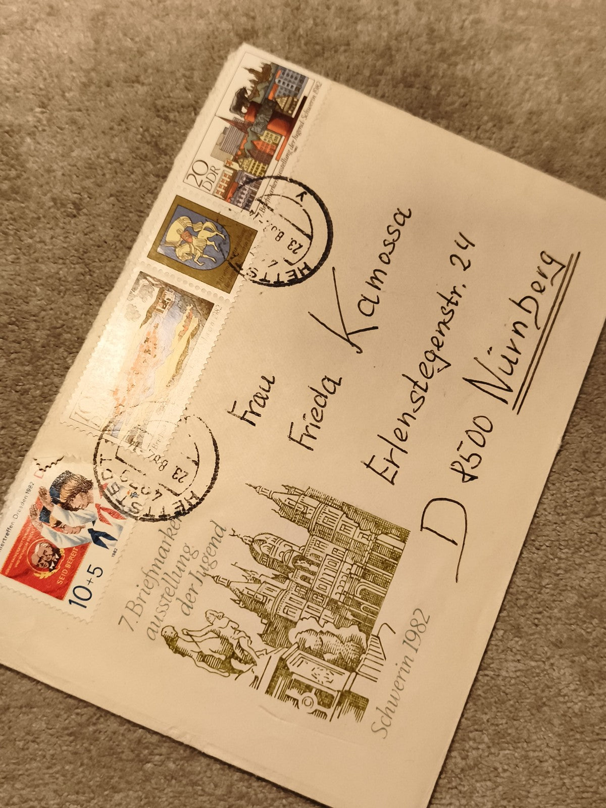 Lettre affranchie DDR 1982, 7. Briefmarkenausstellung Schwerin, timbres thématiq