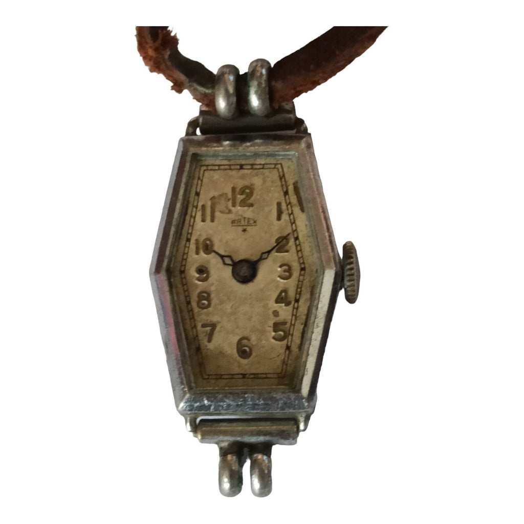 Montre pendentif ancienne Artex hexagonale à restaurer, cadran patiné vintage