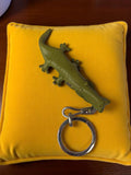 Porte-clés crocodile vintage cuir vert, accessoire rétro animal, keychain